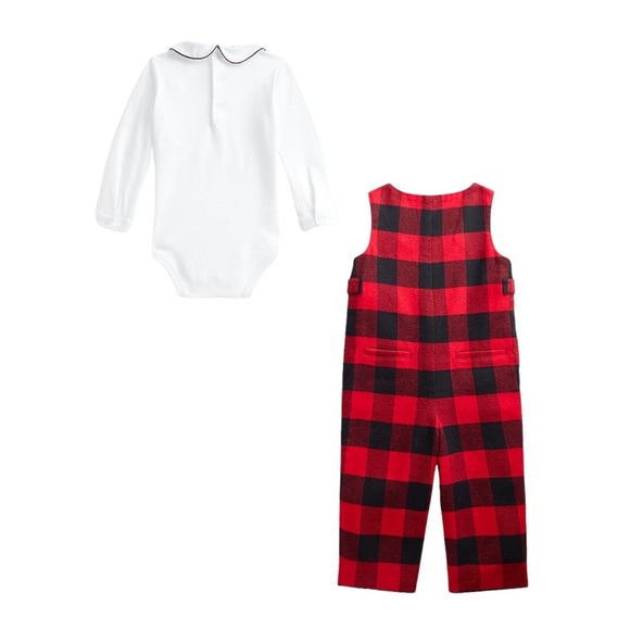Ralph Lauren Baby Boys Buffalo Check Overall & Bodysuit Set Size 6 Months NWT - Picture 2 of 15